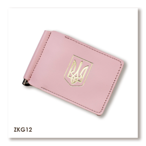 Розовый кожаный зажим для купюр и карт с гербом