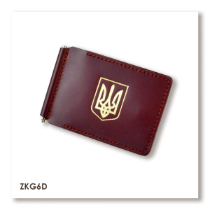 Бордовый кожаный зажим для купюр и карт с гербом