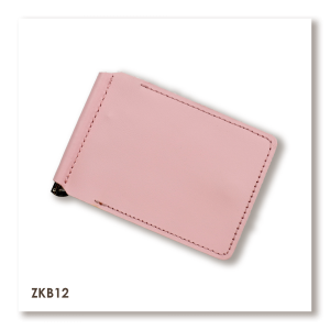 Розовый базовый кожаный зажим для купюр и карт