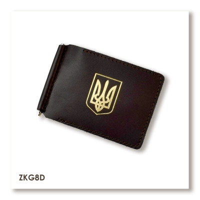 Темно-коричневый кожаный зажим для купюр и карт с гербом