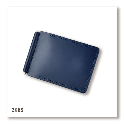 Синій базовий шкіряний затискач для купюр та карток