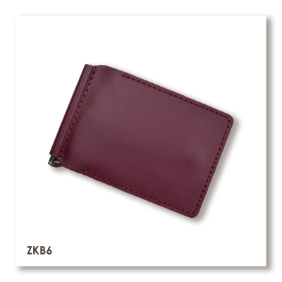 Бордовий базовий шкіряний затискач для купюр та карток