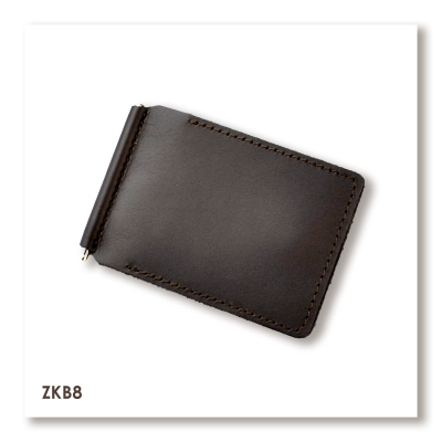 Темно-коричневый базовый кожаный зажим для купюр и карт