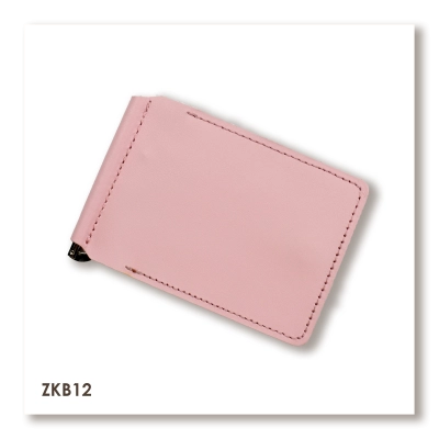 Розовый базовый кожаный зажим для купюр и карт